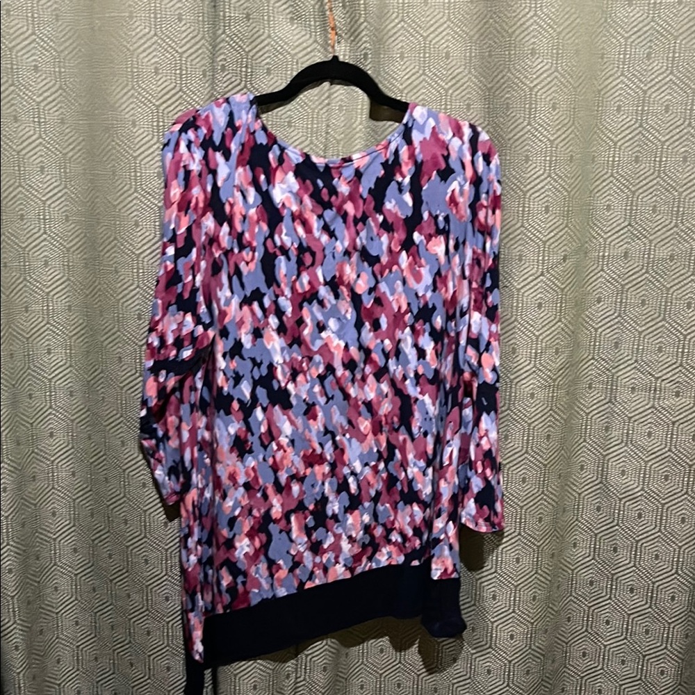 Ruby Rd. Purple and Pink Rounded Neckline 3/4 Sleeve Blouse - Picture 4 of 10
